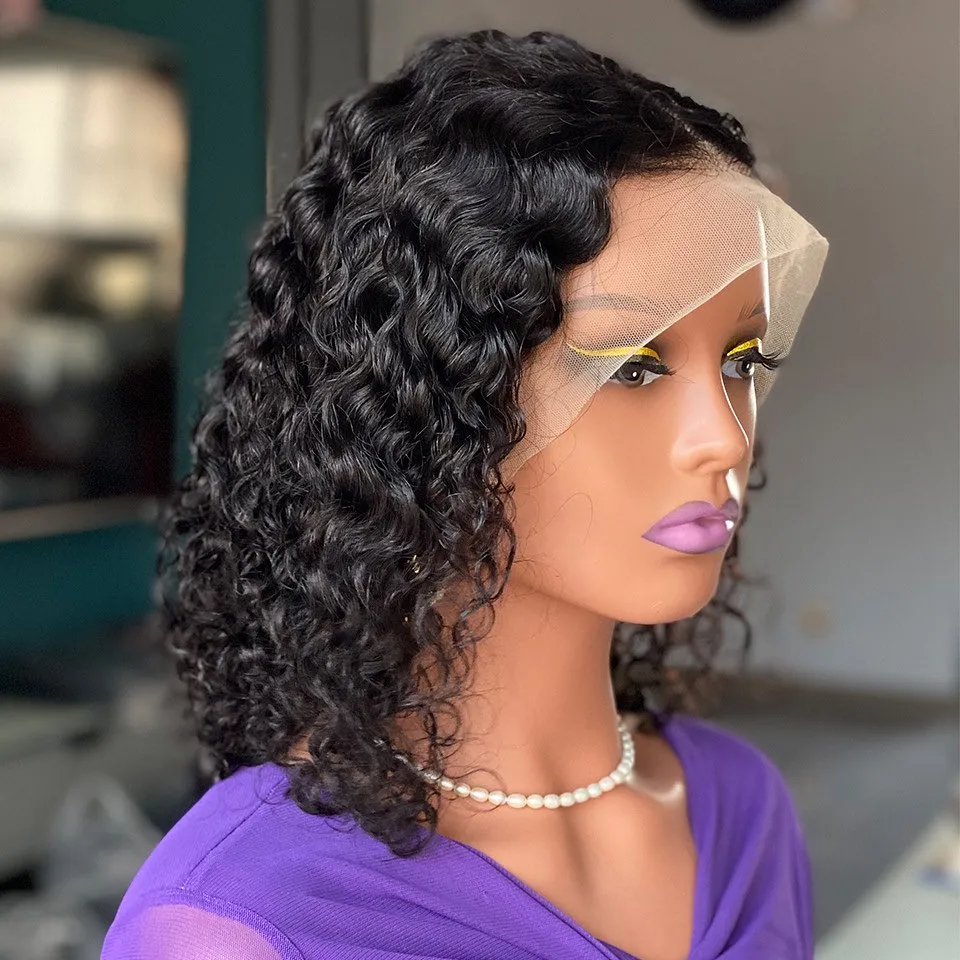 Water Curl Frontal 13*4  Human Hair  Wig 12''