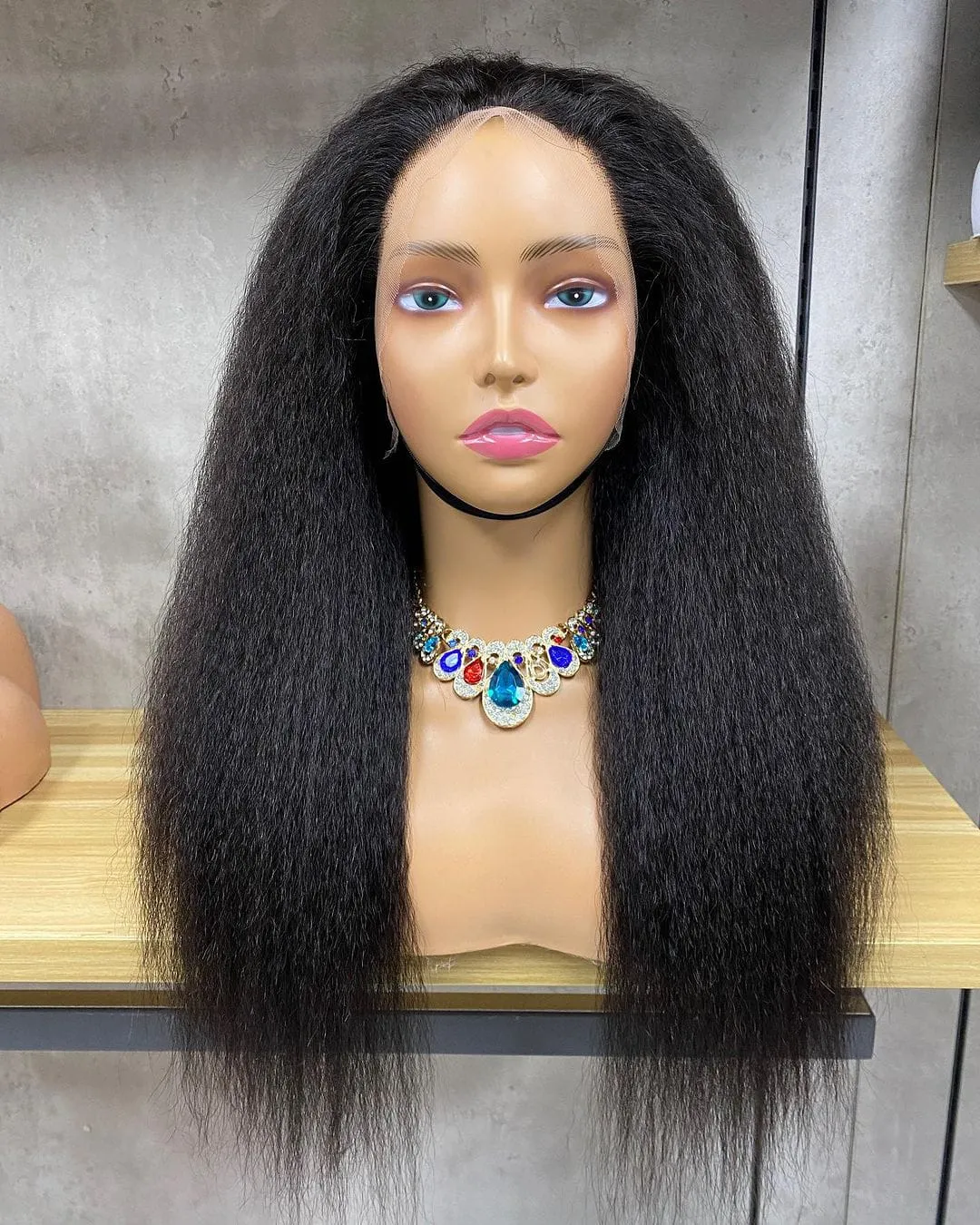 Kinky Straight Frontal 13*4 Human Hair Wig 22''