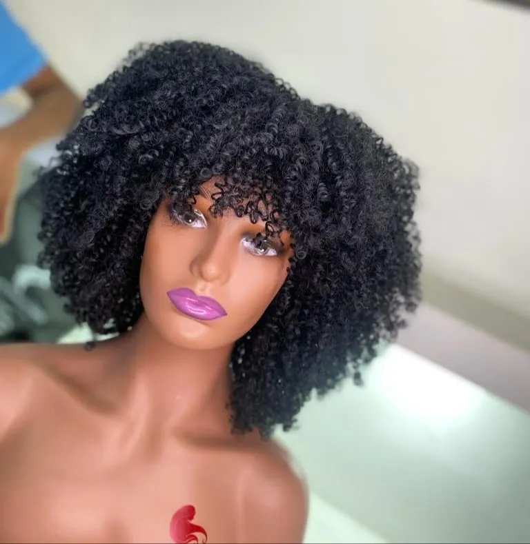 Curly Fringe Semi Human Wig